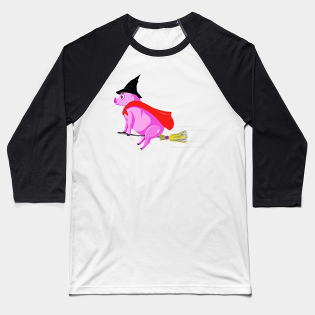 Pig on broomstick Baseball T-Shirt by Right-Fit27